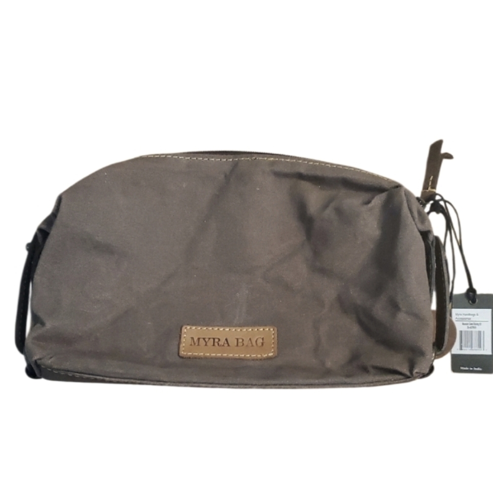 Myra Bag NWT Dark Brown Mens Toiletry Bag Mountain Dawn Shaving Kit Bag - Picture 2 of 8